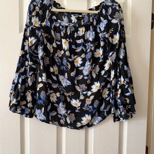 White House Black Market Black Floral Off-Shoulder Blouse
